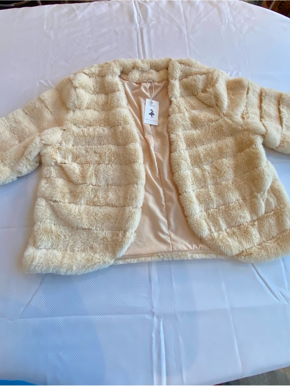 Women's Cream Faux Fur Jacket - Plush Open Front Coat size 2XL